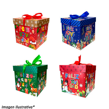 CAJA REGALO MINI NAVIDEÑA CUBO 15X15