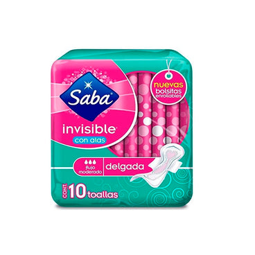 TOALLA FEMENINA SABA INVISIBLE C/ALAS C/10 PZAS