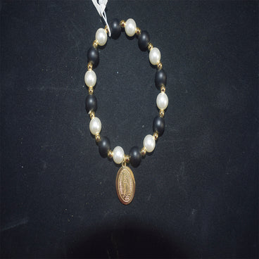 PULSERA DORADA ACERO INOXIDABLE AJUSTABLE ESFERAS DORADAS Y NEGRAS