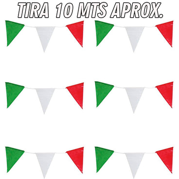 BANDERINES TRICOLOR VERDE, BLANCO Y ROJO 10 MTS APROX