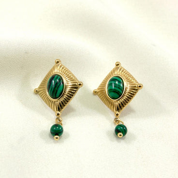 ARETE DORADO ACERO INOXIDABLE ROMBO PIEDRA VERDE 20MM