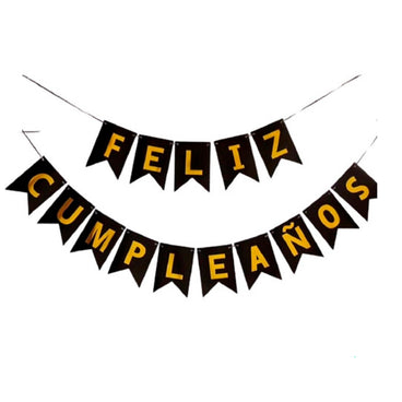 BANER HOLOGRAFICO FELIZ CUMPLEAÑOS COLOR NEGRO