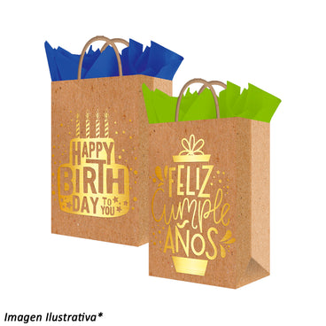 BOLSA REGALO CHICA KRAFT LETRAS DORADAS