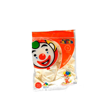 GLOBO PAYASO NUM 9 BLANCO C/50 PZAS