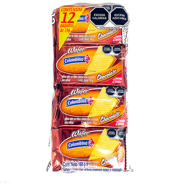GALLETA WAFER COLOMBINA SABOR CHOCOLATE C/12 PZA