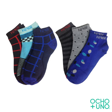 CALCETA TEEN PARA CABALLERO NEGRA Y ESTAMPADA C/3 PARES