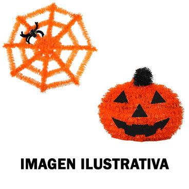 TELARAÑA Y CALABAZA DECORATIVA NARANJA Y NEGRO 1 PZA