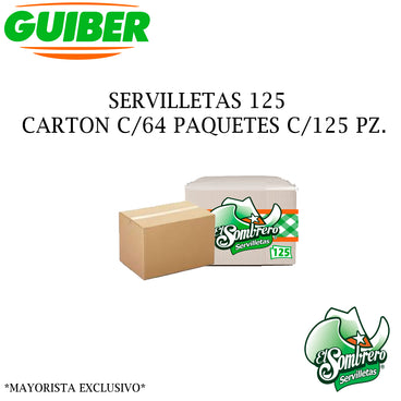 SERVILLETA EL SOMBRERO CARTON C/64 PAQ C/125 PZAS