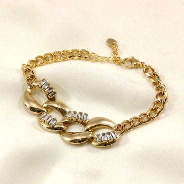 PULSERA DORADA ACERO INOXIDABLE OVALOS BAGUETTE 21CM