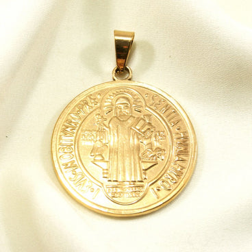 DIJE DORADO ACERO INOXIDABLE MEDALLA SAN BENITO DOBLE VISTA