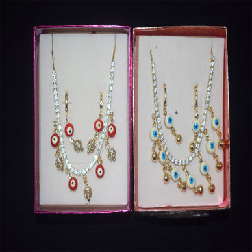 COLLAR Y ARETES OJO TURCO AZUL O ROJO ESTUCHE DELIRIO'S Y38