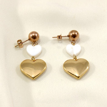 ARETE COMBINADO CORAZÓN CONCHA NACAR Y CORAZÓN INFLADO 38MM*10MM