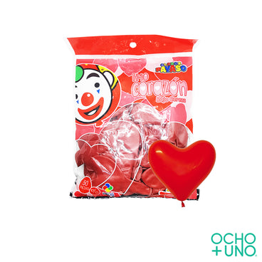 GLOBO PAYASO CORAZON ROJO NUM 10 C/50 PZAS