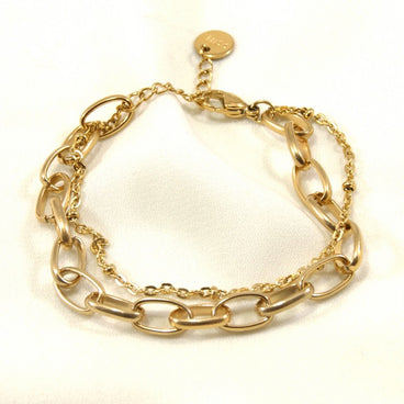 PULSERA DORADA ACERO INOXIDABLE DOBLE 21CM ESLABONES