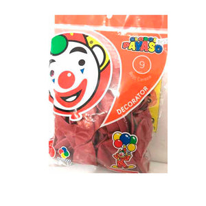 GLOBO PAYASO NUM 9 ROJO CEREZA C/50 PZAS