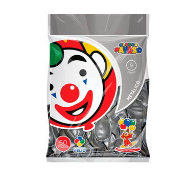 GLOBO PAYASO NUM 9 PLATA METALICO C/50 PZAS