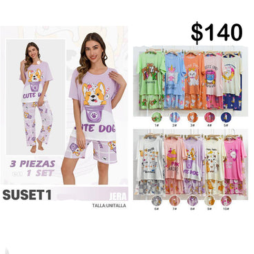 PIJAMA 3 PIEZAS MOD SUSET-1 VARIOS COLORES