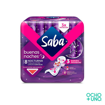 TOALLA FEMENINA SABA BUENAS NOCHES C/8 PZAS