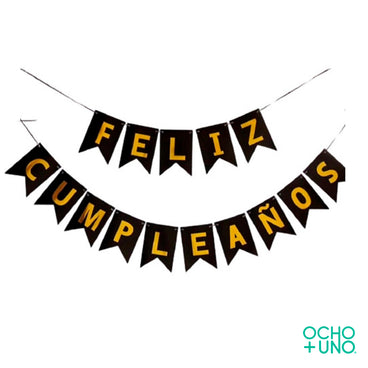 BANER HOLOGRAFICO FELIZ CUMPLEAÑOS COLOR NEGRO