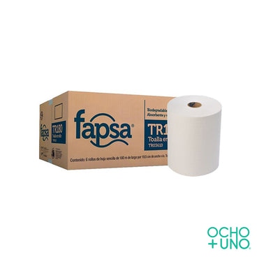 TOALLA PAPEL ROLLO BLANCO P/MANOS TR180 CARTON C/6 ROLLOS